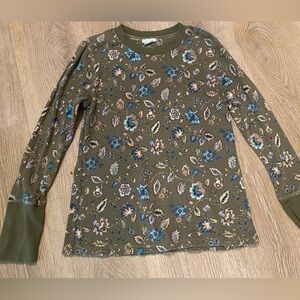 Sundance Boho Thermal Knit Long Sleeve T Shirt Womens Size L Green Floral